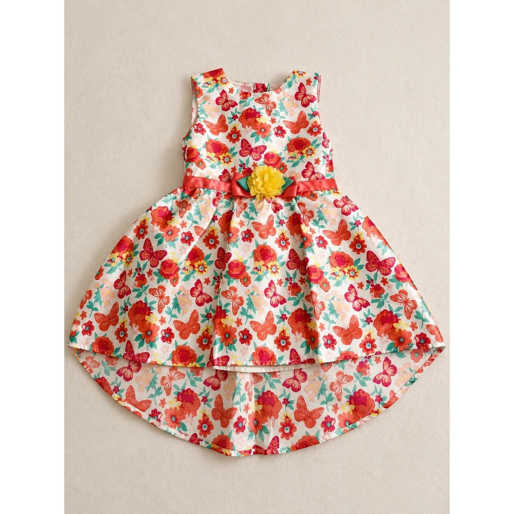 Little Lass Girls 24M Floral Butterfly High Low Party Dress Red Orange Yellow